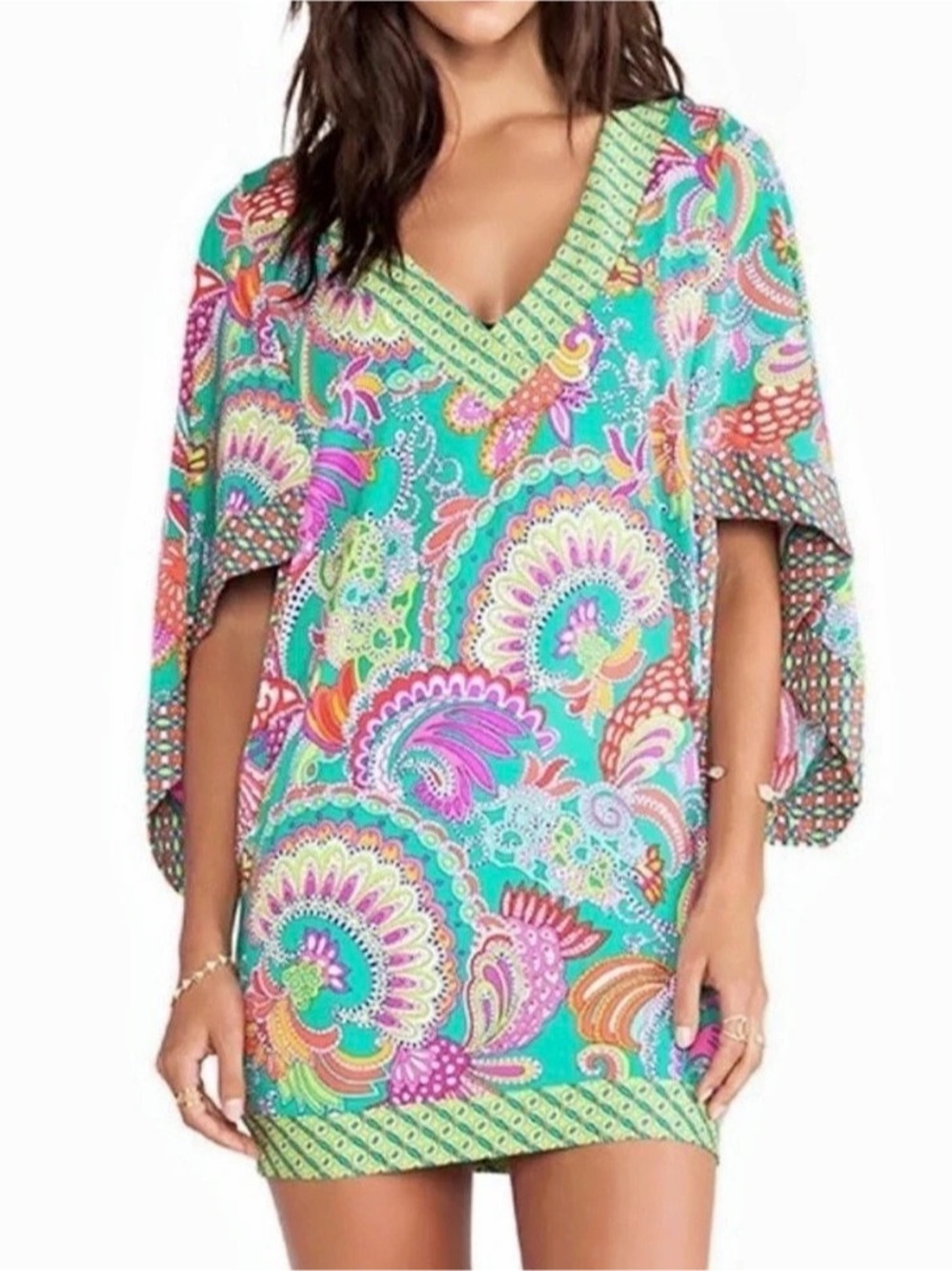Trina Turk Paisley Tunic in Green & Pink Size XS